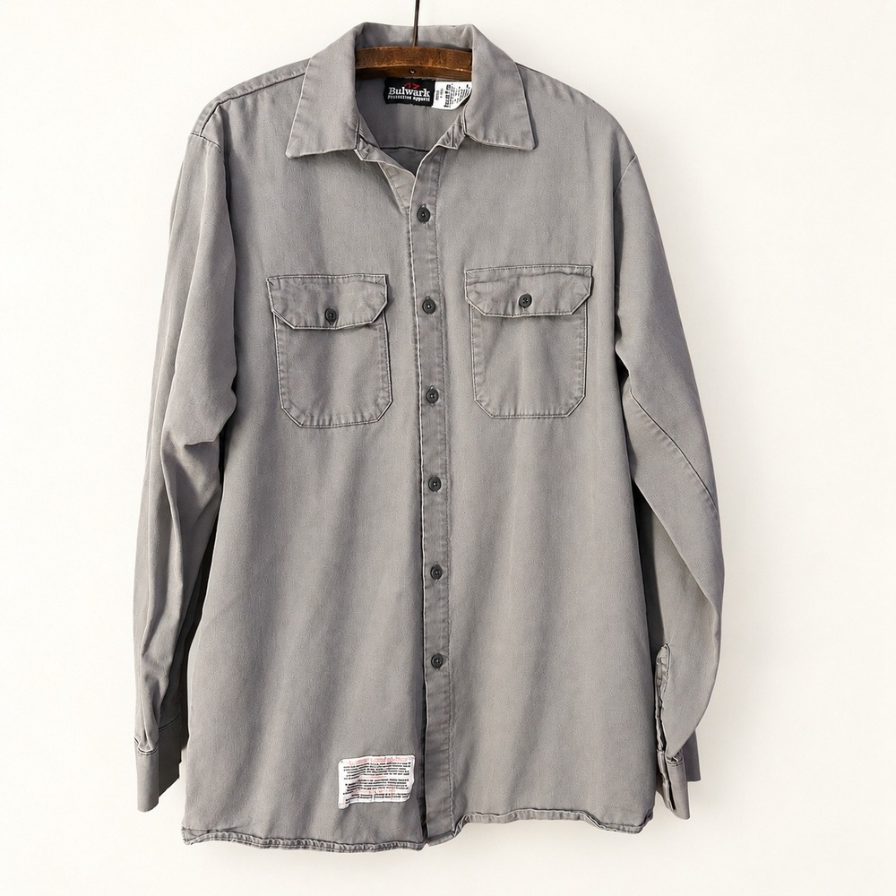 Bulwark Shirt Size L Flame Resistant Button Down Work Shirt Gray